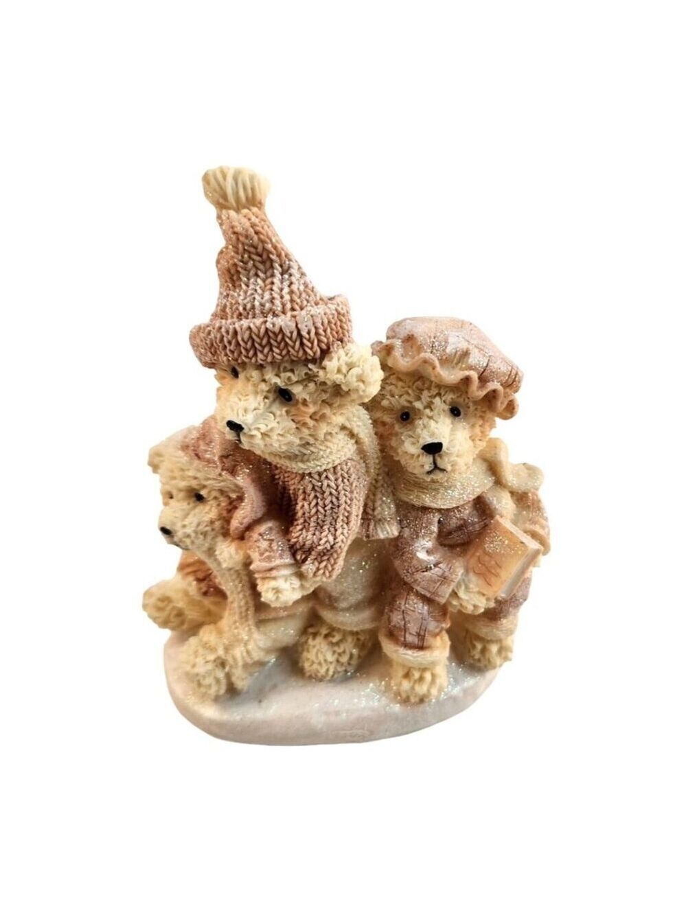 VTG Mama Papa Bear Figurine With Cub Winter Design with pink hats